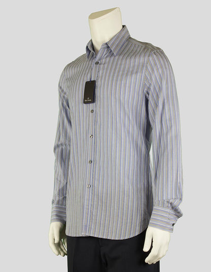 Paul Smith Slim Fit Blue With White And Black Stripe Button Down - Medium