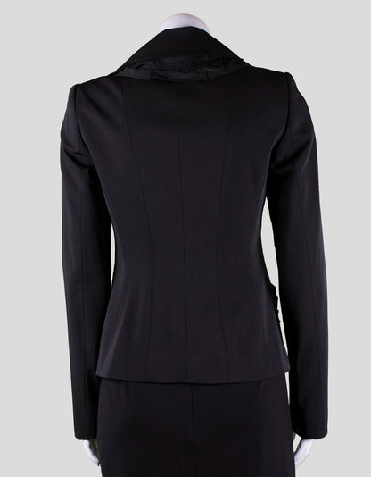 Elie Tahari Black Three Snap Closure Blazer With Ruffle Design At The Lapel Bust And Pocket Snap Closures Size 2