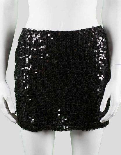 La Rox Luxe Black Sequined Mini Skirt X-Small