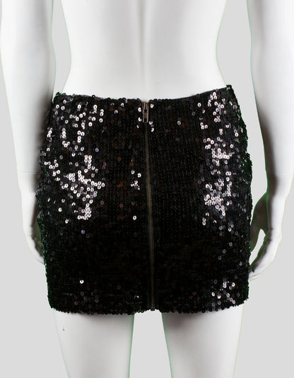 La Rox Luxe Black Sequined Mini Skirt X-Small