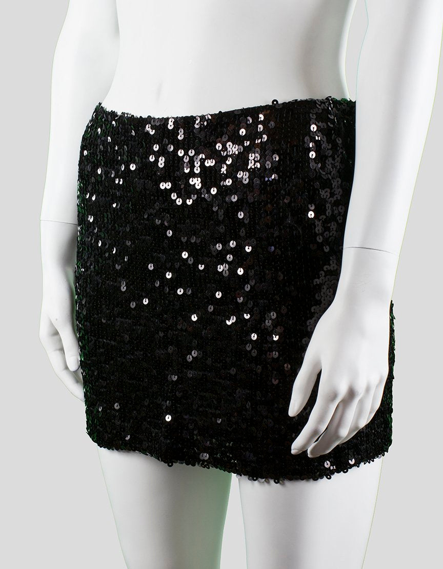 La Rox Luxe Black Sequined Mini Skirt X-Small