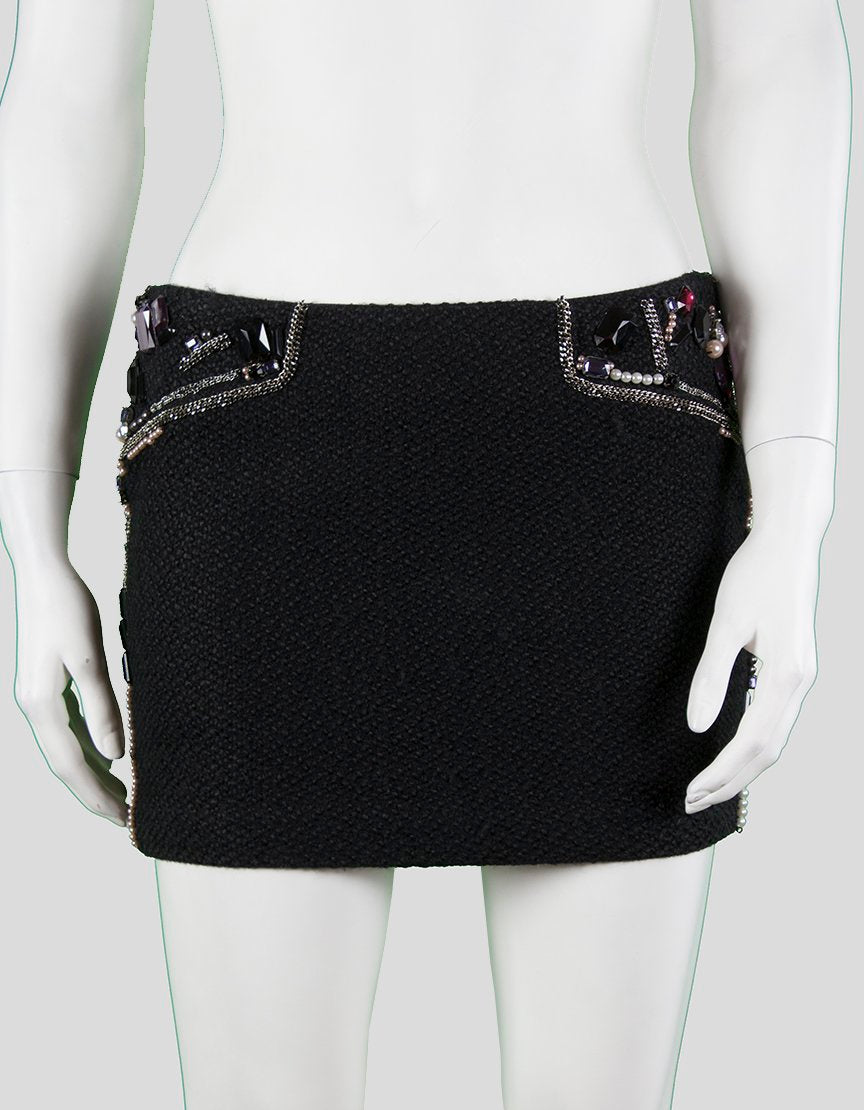 La Rox Black Mini Skirt With Silver Tone Chain Pearl And Jewel Design Throughout X-Small