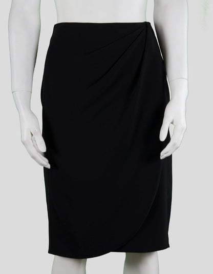 Armani Collezioni Black To The Knee Skirt With Side Split And Drape At Front Size 4