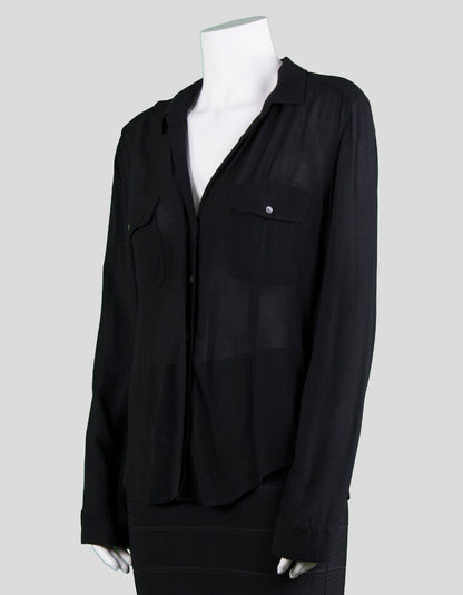 James Perse Black Long Sleeved Button Down Blouse Size 3