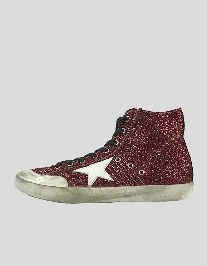 Golden Goose Men Burgundy Glitter Brooklyn Playground Francy High Top Sneakers 11 Men S