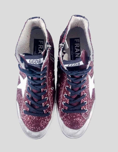 Golden Goose Men Burgundy Glitter Brooklyn Playground Francy High Top Sneakers 11 Men S