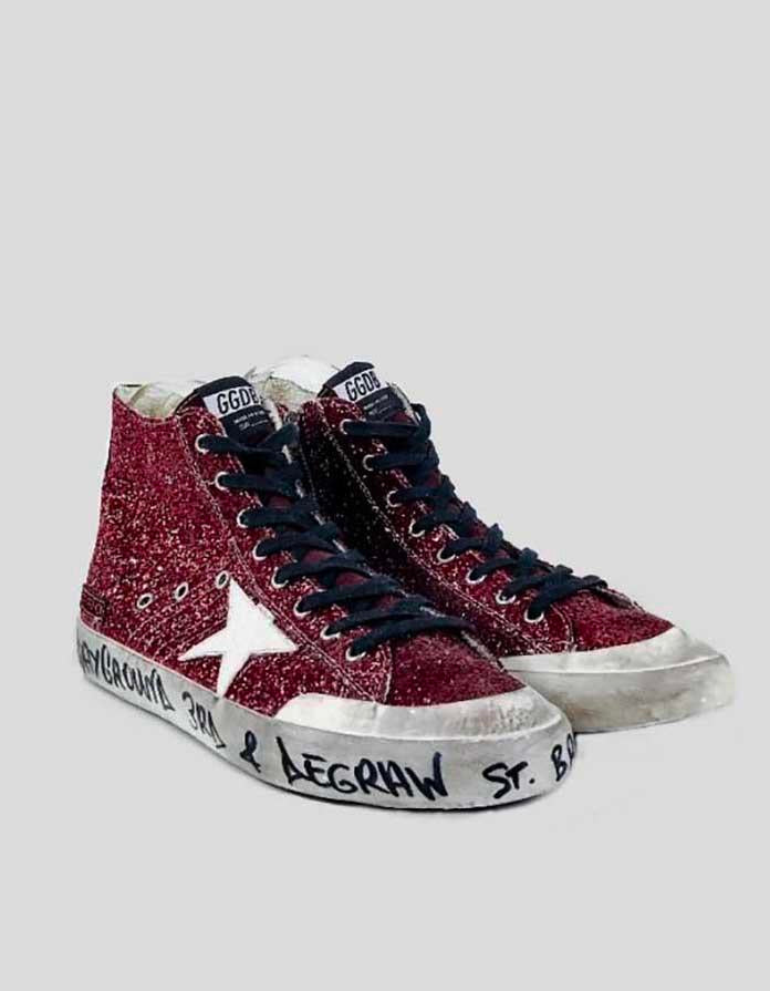 Golden Goose Men Burgundy Glitter Brooklyn Playground Francy High Top Sneakers 11 Men S