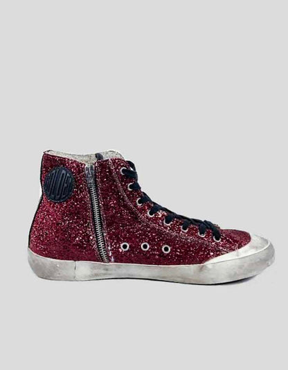 Golden Goose Men Burgundy Glitter Brooklyn Playground Francy High Top Sneakers 11 Men S