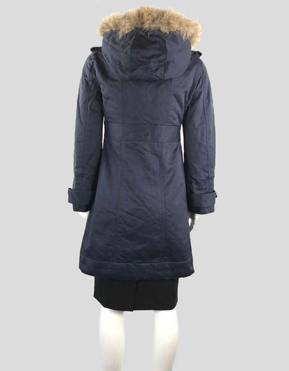 Marc By Marc Jacobs Navy Blue Three Quarter Length Coat With Detachable Fur Trimmed Hood X-Small