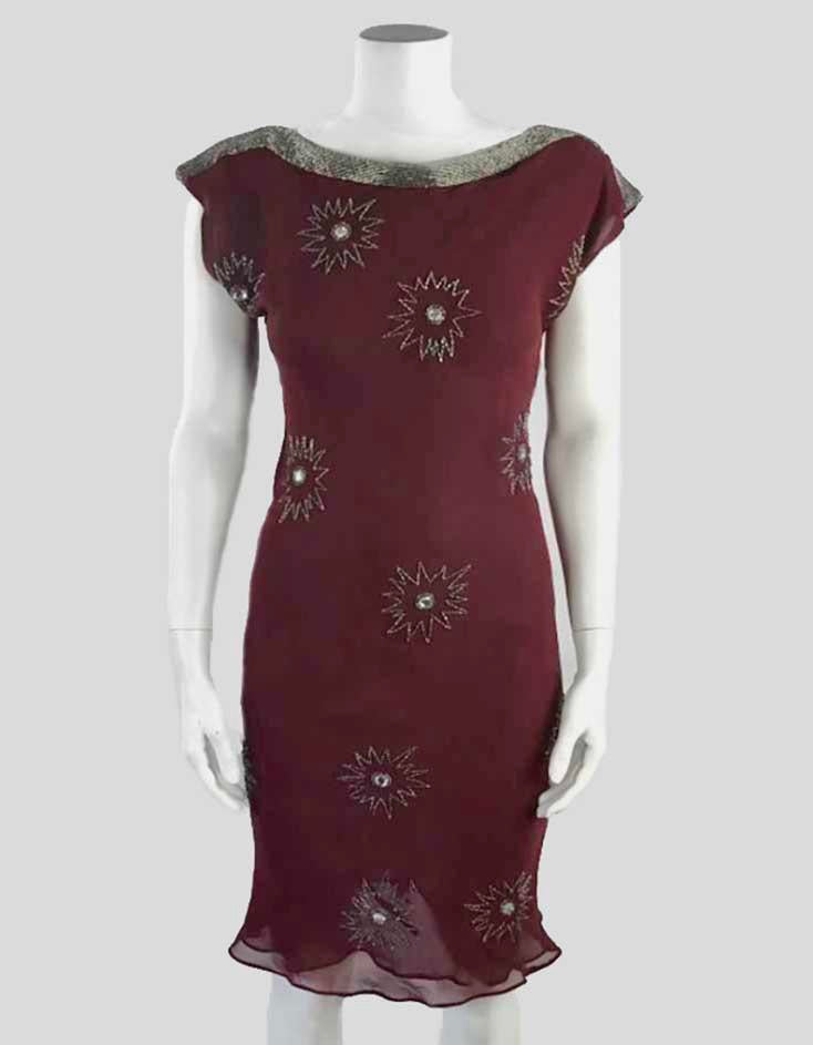 Nicholas K Sleeveless Burgundy Evening Dress With Embellished Bayou Neckline Size Small