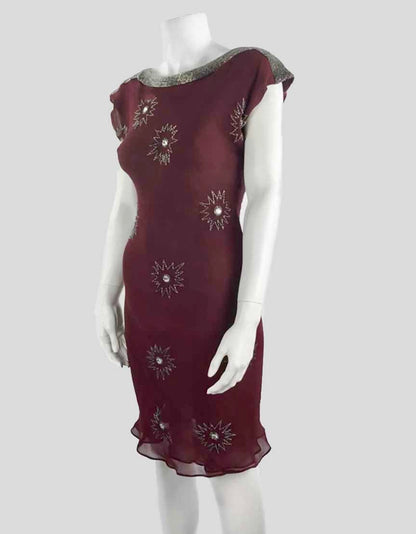 Nicholas K Sleeveless Burgundy Evening Dress With Embellished Bayou Neckline Size Small