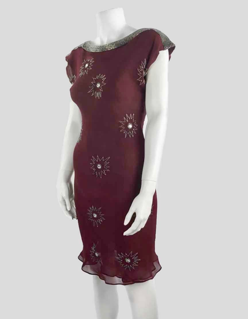 Nicholas K Sleeveless Burgundy Evening Dress With Embellished Bayou Neckline Size Small