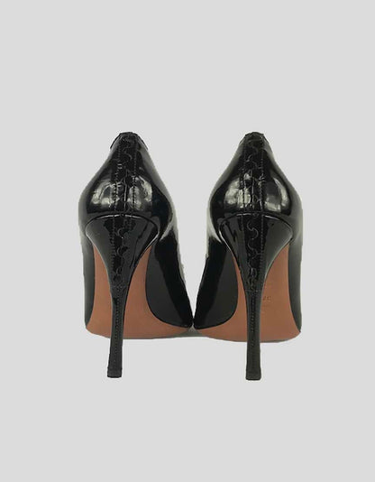 ALAIA Peep Toe Black Patent Leather Heels With Bow At Vamp - 37.5 IT | 7.5 IT