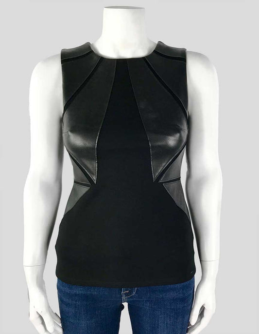 Bailey44 Sleeveless Black Top With Round Neck And Faux Leather Detail X-Small
