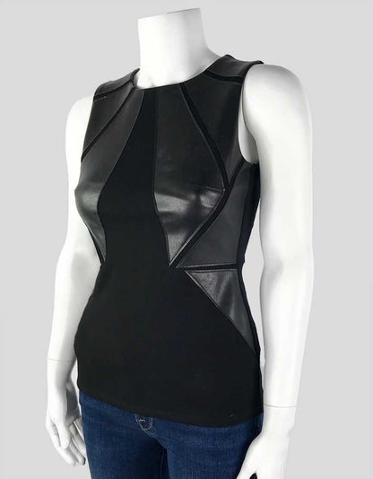 Bailey44 Sleeveless Black Top With Round Neck And Faux Leather Detail X-Small