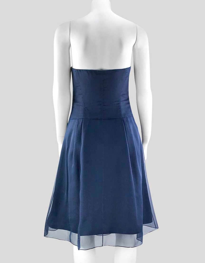 Ralph Lauren Black Label Navy Blue Strapless Knee Length Cocktail Dress With Sheer Overlay Throughout Size 4 US