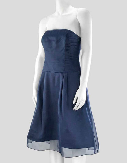 Ralph Lauren Black Label Navy Blue Strapless Knee Length Cocktail Dress With Sheer Overlay Throughout Size 4 US