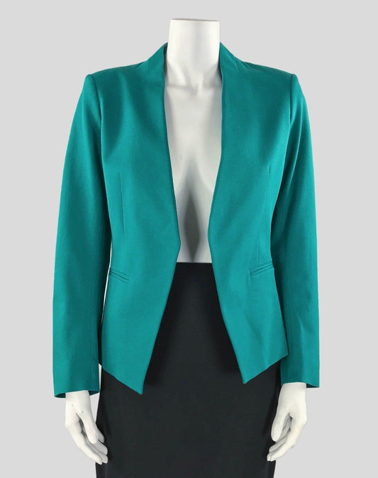 Theory Green Collarless Long Sleeved Open Design Blazer Size 6