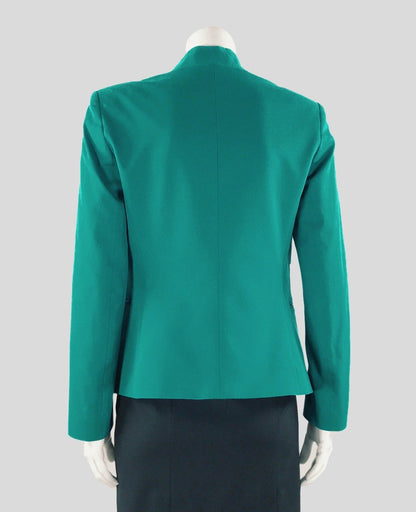 Theory Green Collarless Long Sleeved Open Design Blazer Size 6