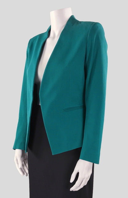 Theory Green Collarless Long Sleeved Open Design Blazer Size 6