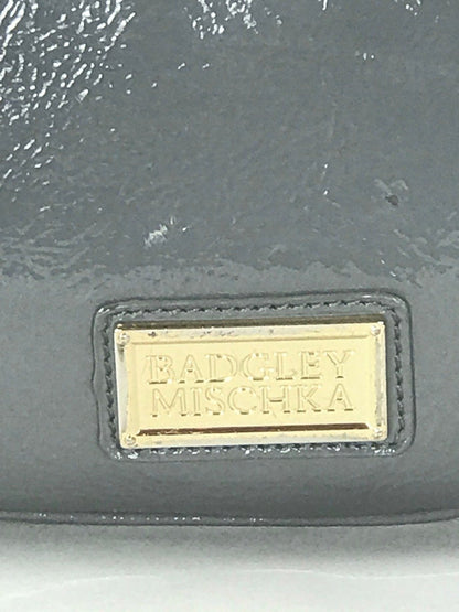 Badgley Mischka Grey Patent Leather Top Handle Envelope Bag With Detachable Strap