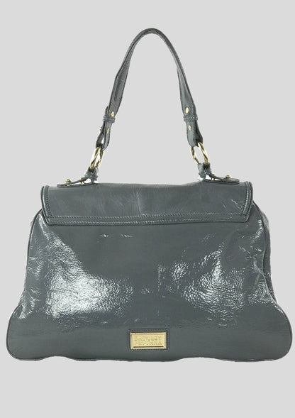 Badgley Mischka Grey Patent Leather Top Handle Envelope Bag With Detachable Strap