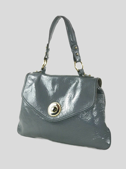 Badgley Mischka Grey Patent Leather Top Handle Envelope Bag With Detachable Strap