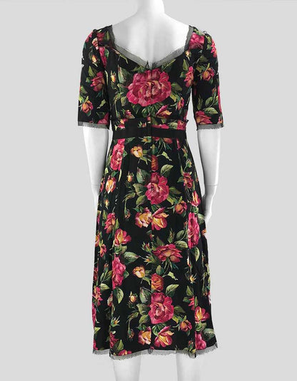 Dolce & Gabbana Rose Print Cady A Line Dress - 40 IT | 4 US