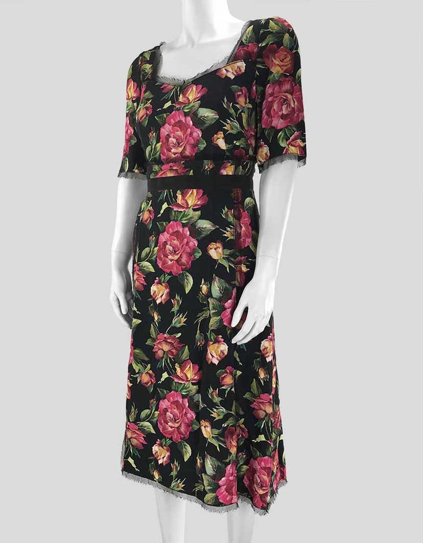 Dolce & Gabbana Rose Print Cady A Line Dress - 40 IT | 4 US