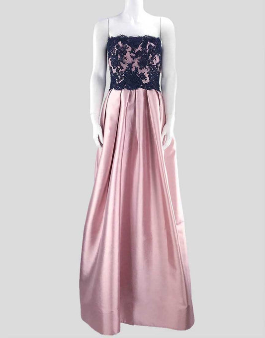 Reem Acra Strapless Floor Length Evening Gown In Pink And Blue 4 US