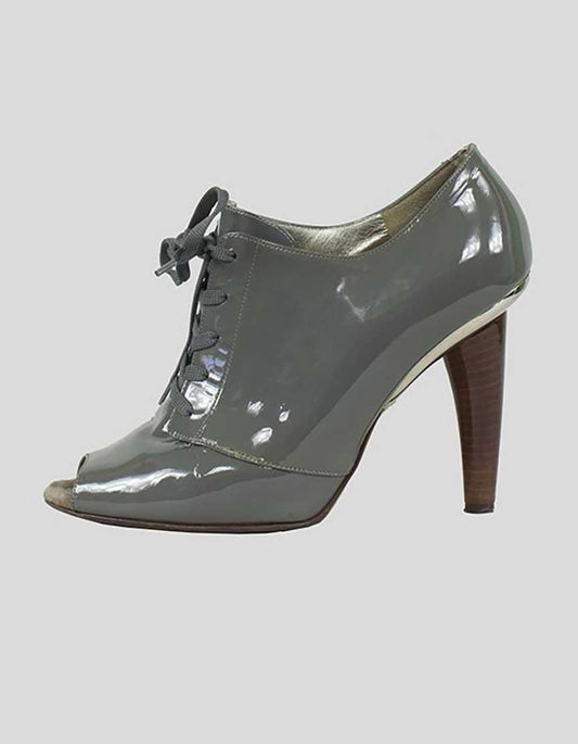 Dolce & Gabbana Grey Patent Leather Peep Toe Booties - 9.5 US | 39.5 IT