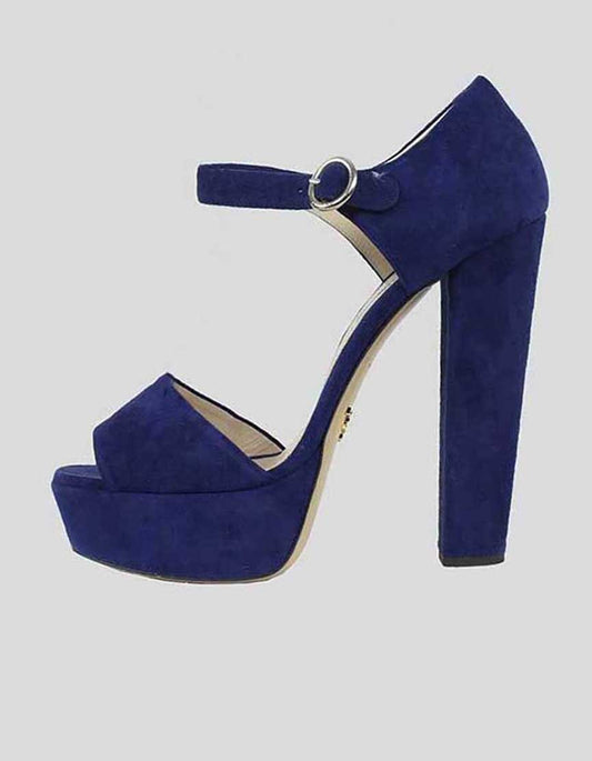 Prada Blue Suede Platform Pumps 40 It