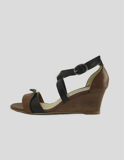 Sarah Flint Stanwyck Brown And Black Leather Wedge Sandals - 36 IT | 6 US