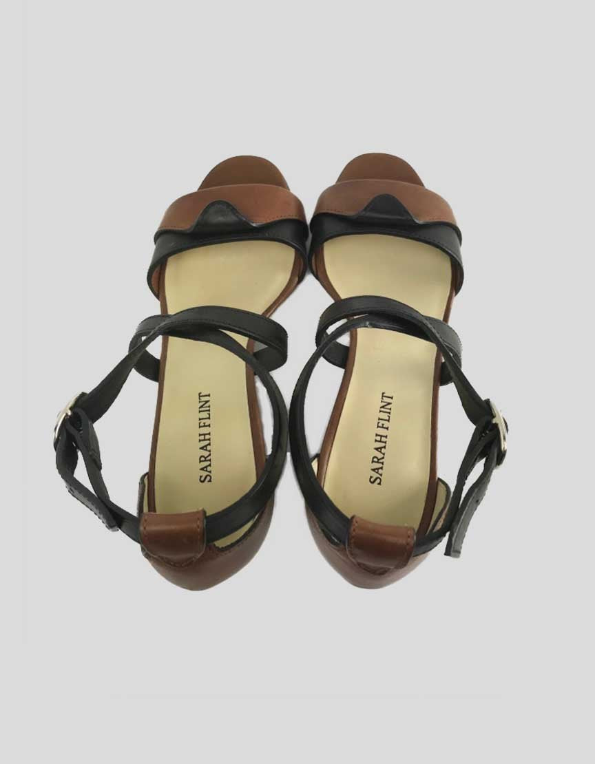Sarah Flint Stanwyck Brown And Black Leather Wedge Sandals 36 IT
