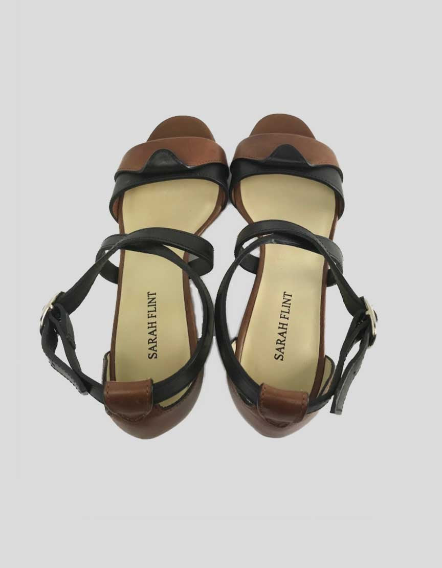 Sarah Flint Stanwyck Brown And Black Leather Wedge Sandals - 36 IT | 6 US