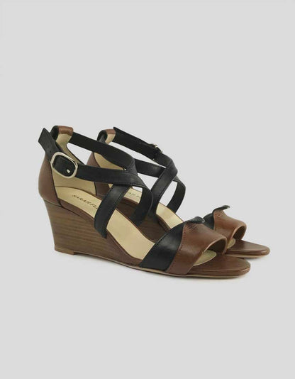 Sarah Flint Stanwyck Brown And Black Leather Wedge Sandals - 36 IT | 6 US