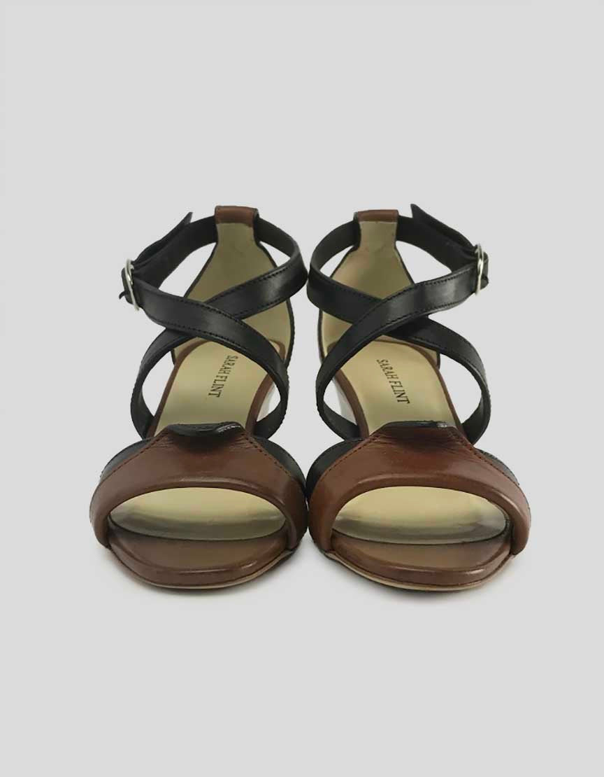 Sarah Flint Stanwyck Brown And Black Leather Wedge Sandals - 36 IT | 6 US