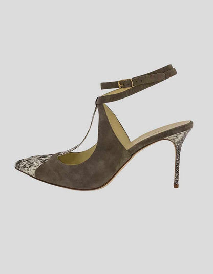 Sarah Flint Nancy Closed Toe Open Back Suede and Snake Skin Pumps - 42 IT | 12 US