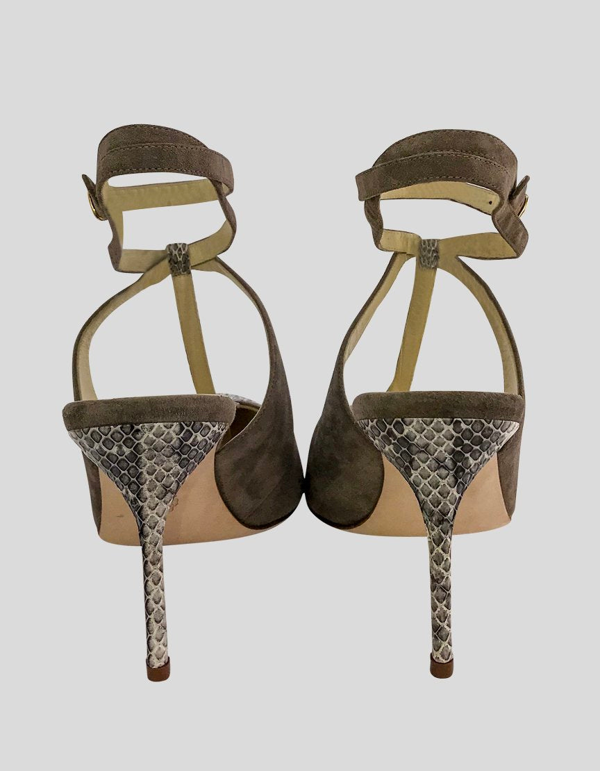 Sarah Flint Nancy Closed Toe Open Back Suede and Snake Skin Pumps - 42 IT | 12 US