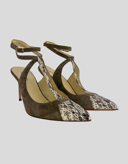 Sarah Flint Nancy Closed Toe Open Back Suede and Snake Skin Pumps - 42 IT | 12 US