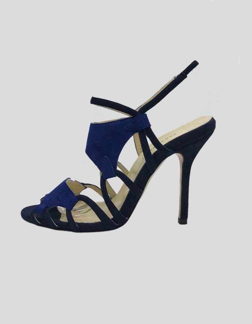 Sarah Flint Women's Clara Slingback Heel Sandals In Two Shades Of Blue Suede With Suede Covered Heels Size 38.5 It