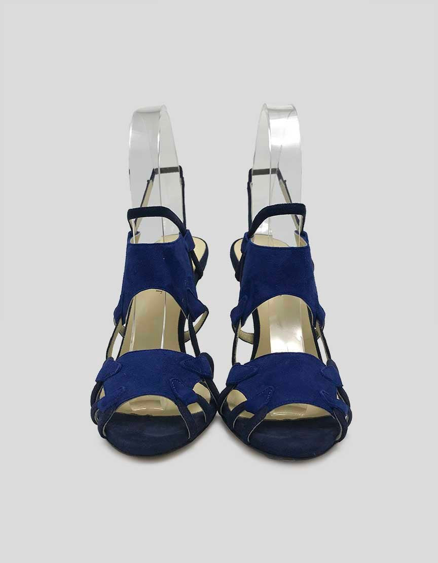 Sarah Flint Women's Clara Slingback Heel Sandals In Two Shades Of Blue Suede With Suede Covered Heels Size 38.5 It