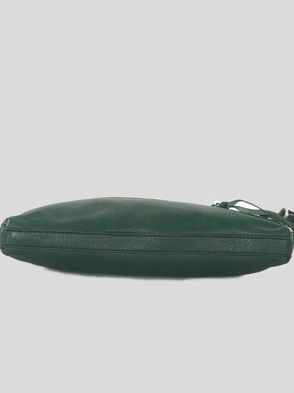 Milly Riley Large Crossbody Bag In Green Pebble Leather With Top And Front Zipper With Tassels In Silver Tone Hardware