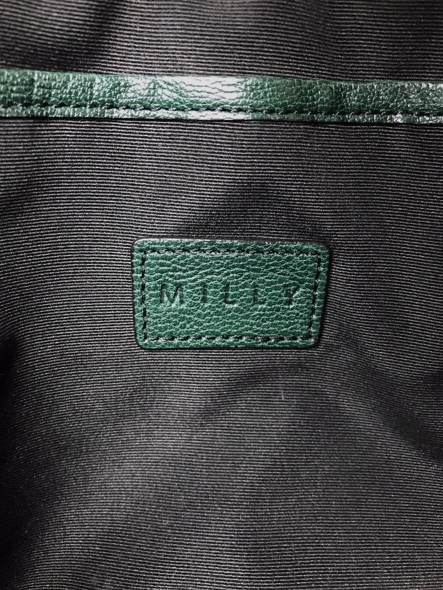 Milly Riley Large Crossbody Bag In Green Pebble Leather With Top And Front Zipper With Tassels In Silver Tone Hardware