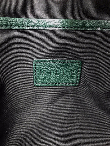 Milly Riley Large Crossbody Bag In Green Pebble Leather With Top And Front Zipper With Tassels In Silver Tone Hardware