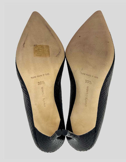 Manolo Blahnik Black BB Snakeskin Embossed Pumps - 39.5 IT | 9.5 US