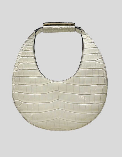 STAUD Top Handle Bag in cream croc embossed leather