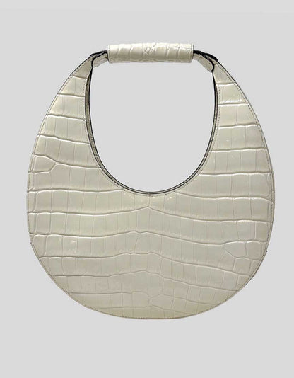 STAUD Top Handle Bag in cream croc embossed leather