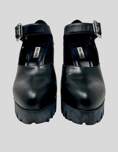 Miu Miu black leather lug sole pumps with platform - 11 US| 41 IT