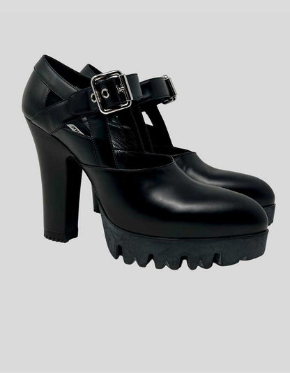 MIU MIU black leather lug sole pumps with platform - 11 US| 41 IT